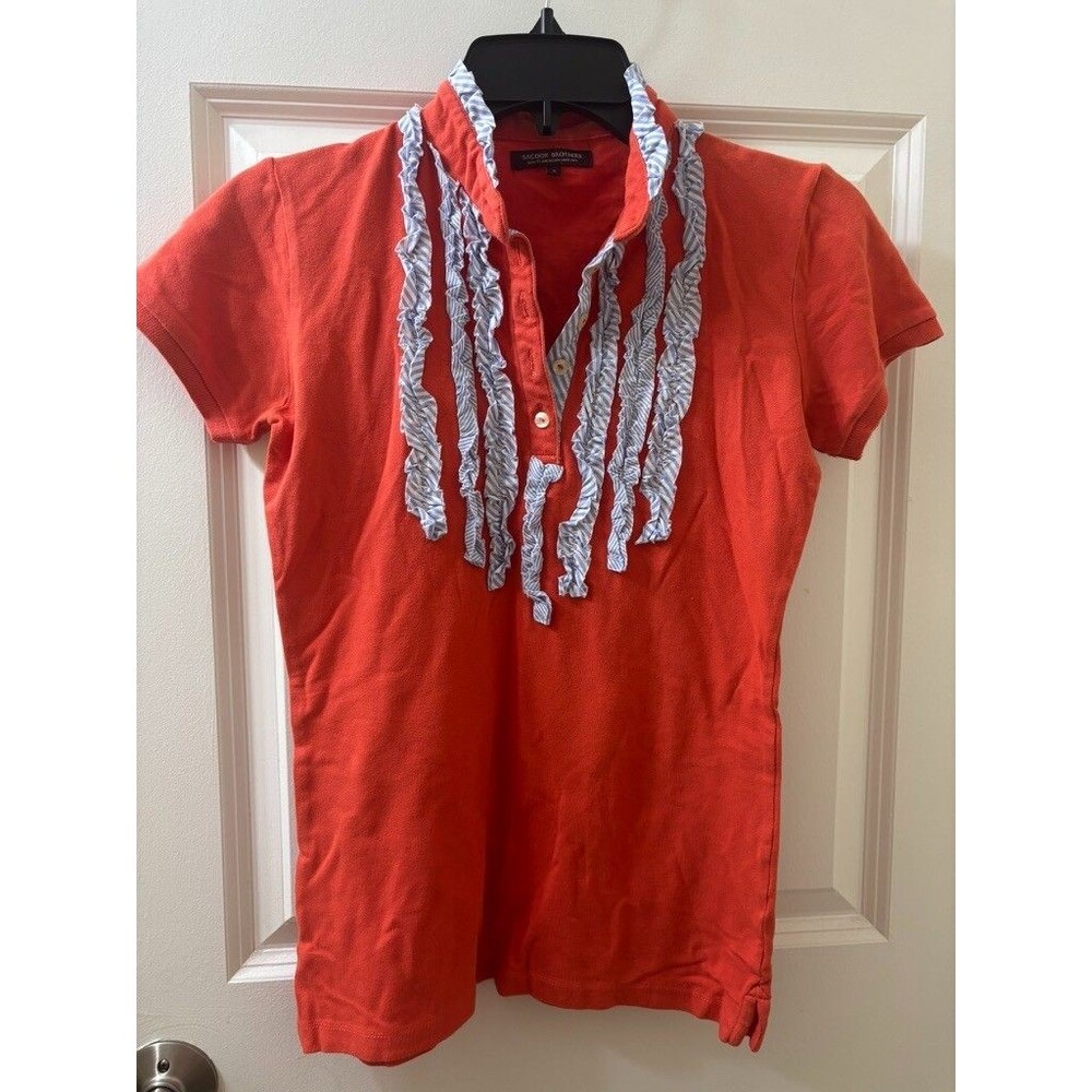 Sacoor Brothers Polo T-Shirt Women's S bright Red Ruffle front casual outdoors